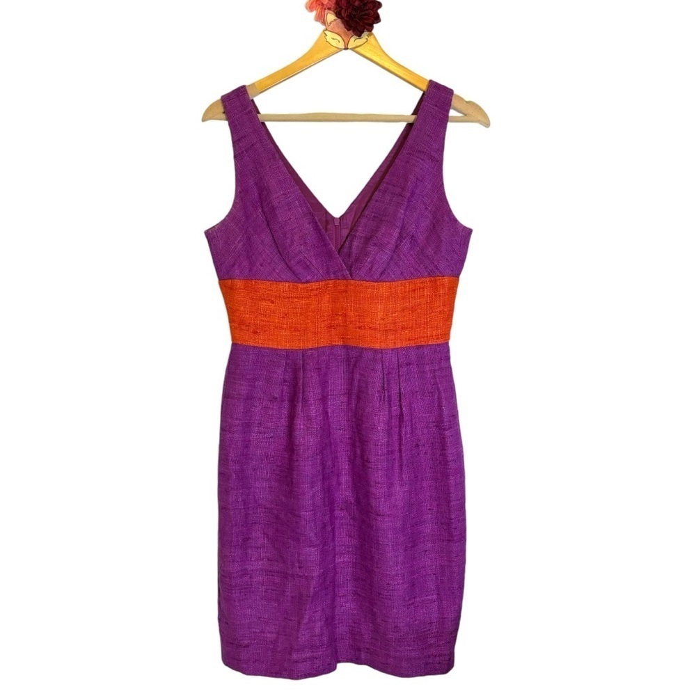 Trina Turk cocktail dress purple orange sheath silk textured tweed size 6
